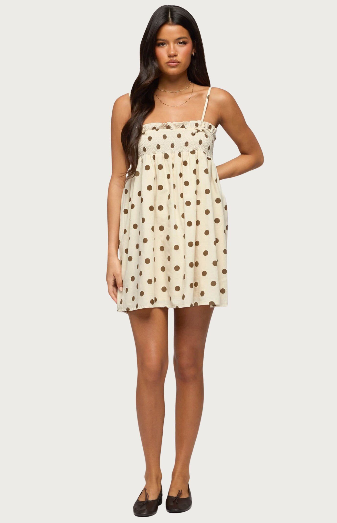 Edikted Polka Dot Linen Look Mini Dress