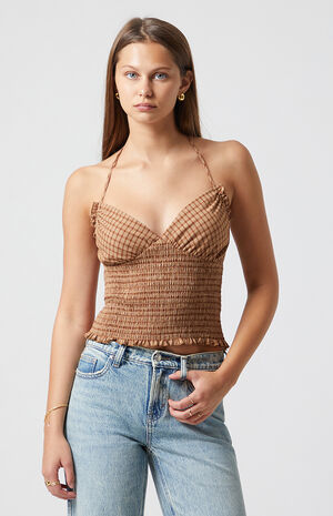 Plaid Smocked Halter Top image number 2