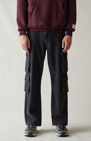 Black Baggy Cargo Jeans image number 3
