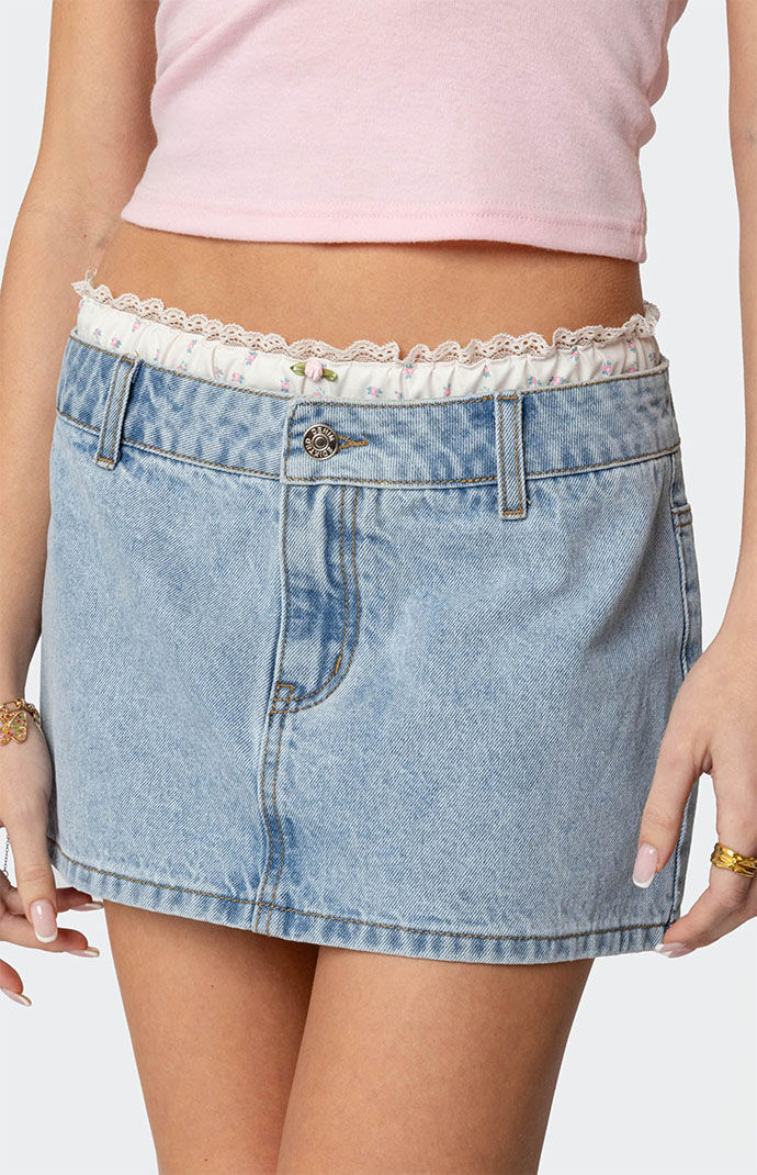 Edikted Floral Peekaboo Denim Mini Skirt
