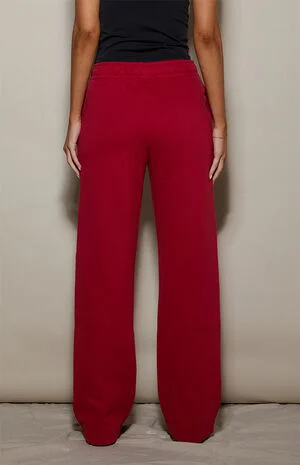 Red Ultra Soft Fleece Core Washed Baggy Sweatpants image number 4