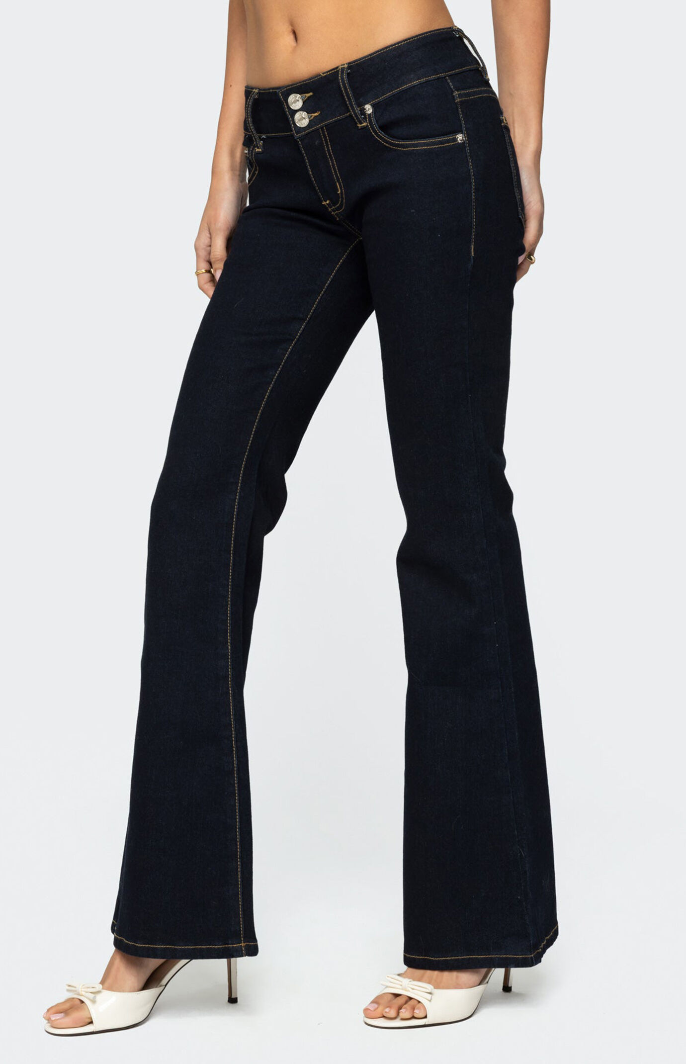 DECET Low Rise Flared Jeans ローライズフレアジーンズ Women Low Rise Flared Jeans Casual Stretch Denim Bell Bottom
