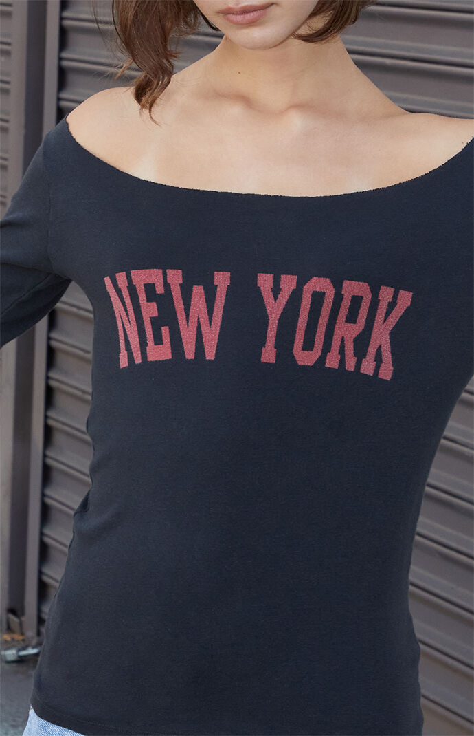 ◆nyxx◆ 14 OFF SHOULER TEE BLACK John Galt Tori New York Long Sleeve Off-The-Shoulder Top