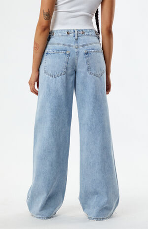 Light Indigo Grommet Low Rise Baggy Jeans image number 4