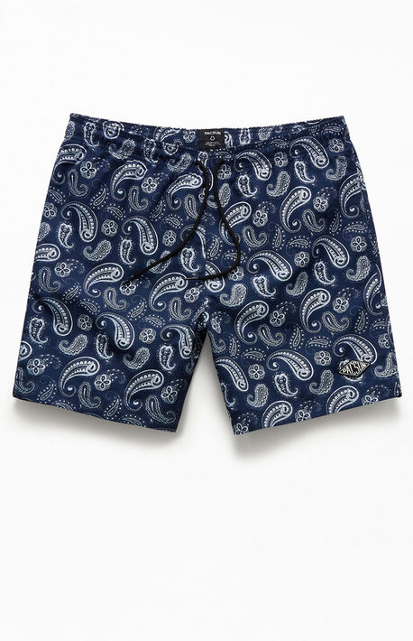 Eco Blue Paisley 17" Swim Trunks