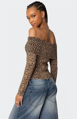 Leopard Printed Fold Over Knit Top image number 5