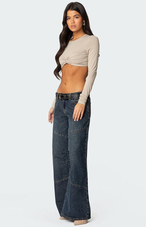 Gathered Long Sleeve Crop Top image number 4