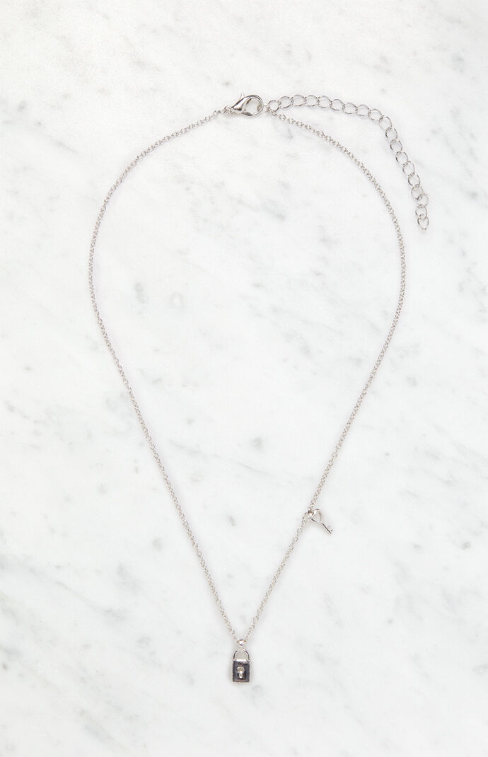 Silver Mini Lock & Key Chain Necklace
