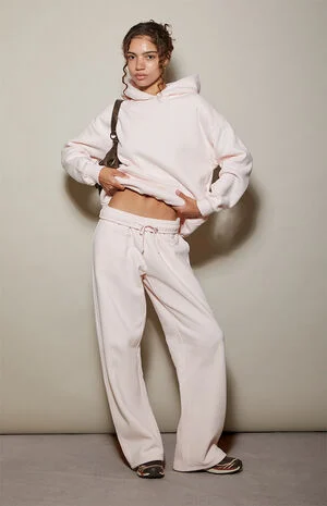 Pink Ultra Soft Fleece Core Washed Baggy Sweatpants image number 1