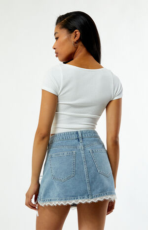 By PacSun Lace-Up Denim Mini Skirt image number 4