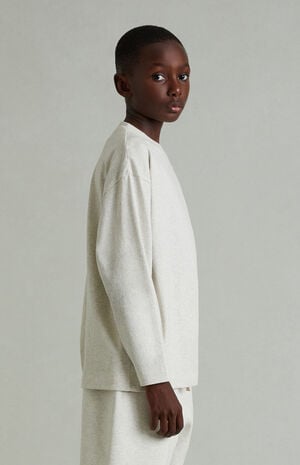 Kids Heather Oatmeal Classic Long Sleeve T-Shirt image number 3