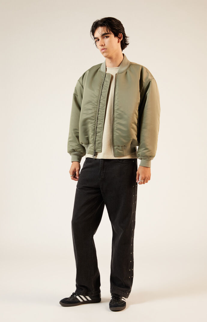 Men s Olive Nylon Bomber Jacket Size Large