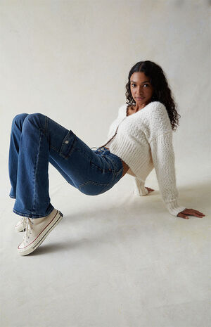 Stretch Dark Indigo Low Rise Cargo Bootcut  Jeans image number 3