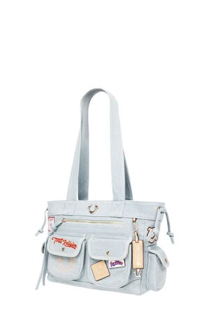 Blue Denim Multi Patch Tote Bag image number 3