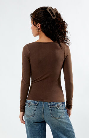 Ashlee Notched Washed Henley Top image number 4