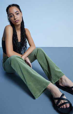 Green Corduroy&nbsp;Low Rise Bootcut Jeans image number 1