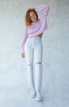 Eco Washed White Distressed Dad Jeans Eco Washed White Distressed Dad Jeans image number null