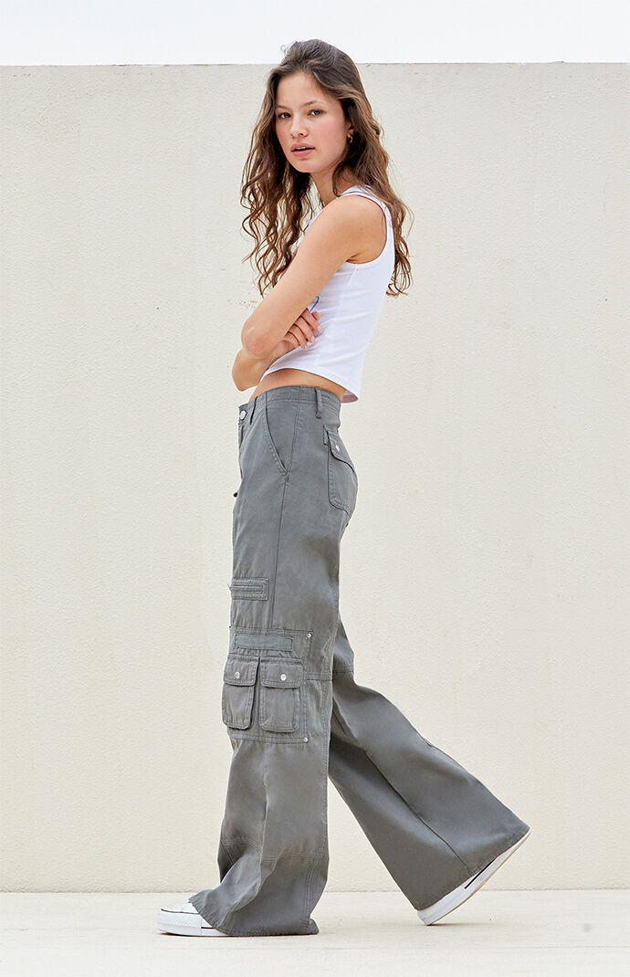 Pacsun Dark Gray Low Rise Baggy Flare Cargo Pants | PacSun