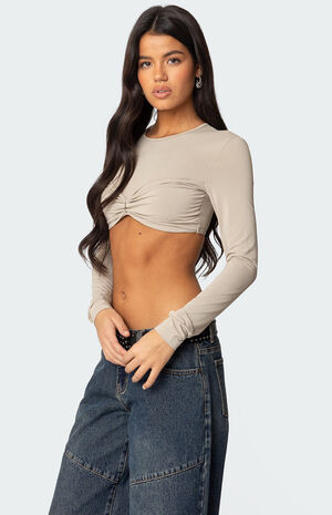 Gathered Long Sleeve Crop Top image number 3