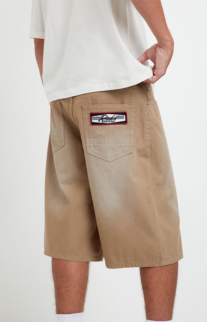 Pacsun Austin Extreme Baggy Jean Shorts Patch Carpenter Tan | Pacsun