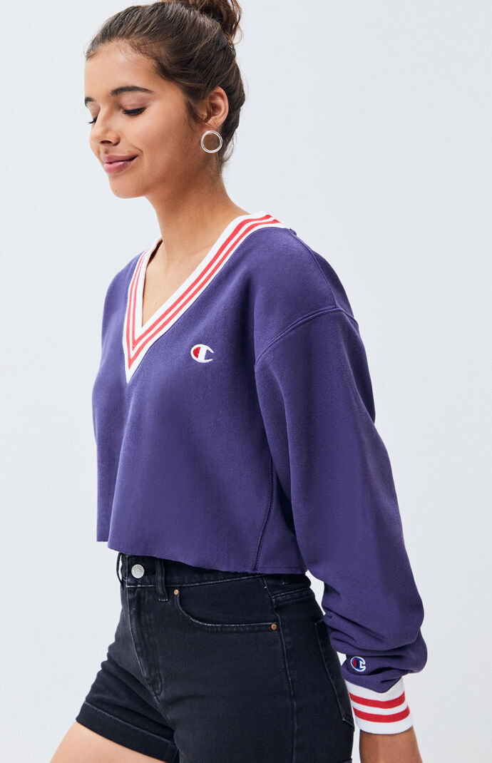 Champion v neck sweater purple deals