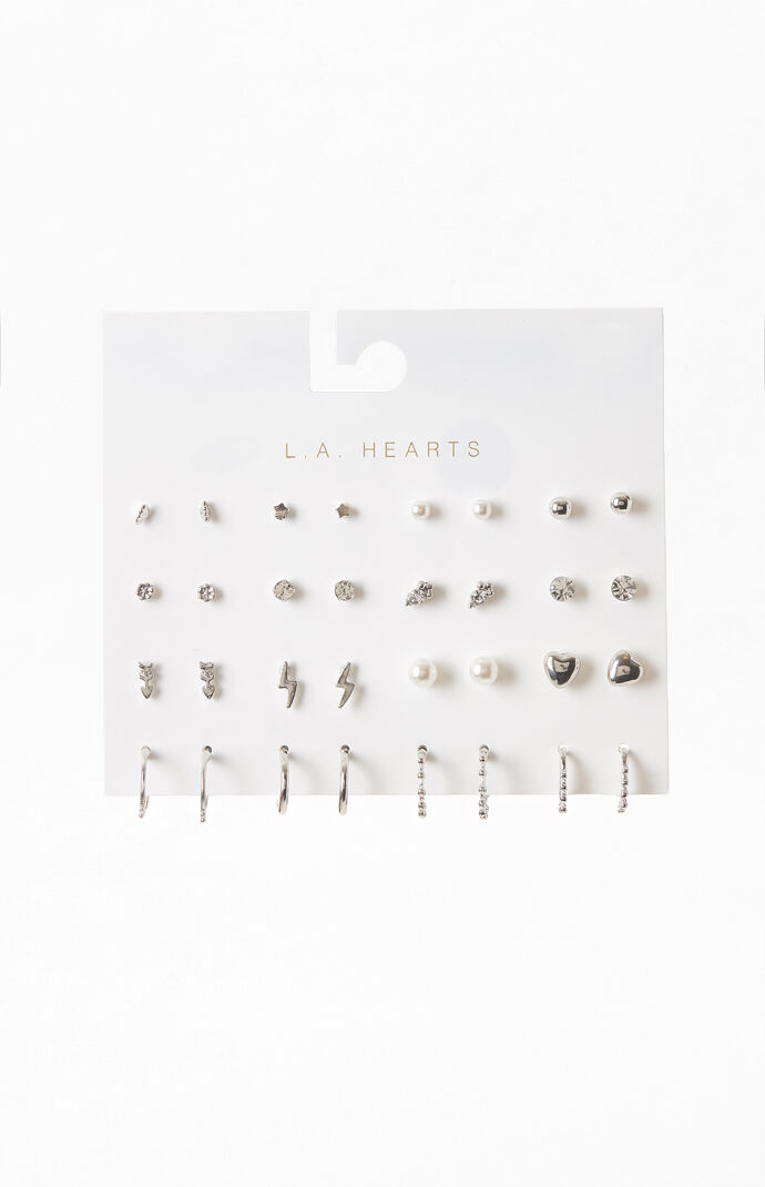 16 Pack Silver Earrings