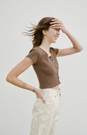 Brown Zelly Ribbed Top image number 2