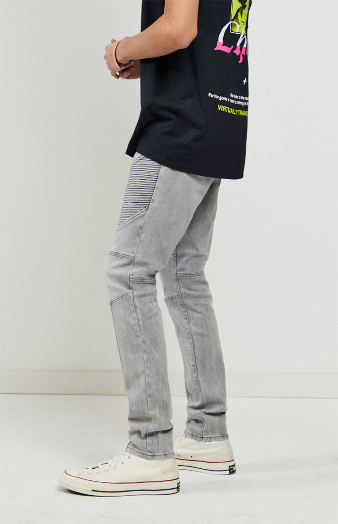 Light Gray Moto Stacked Skinny Jeans