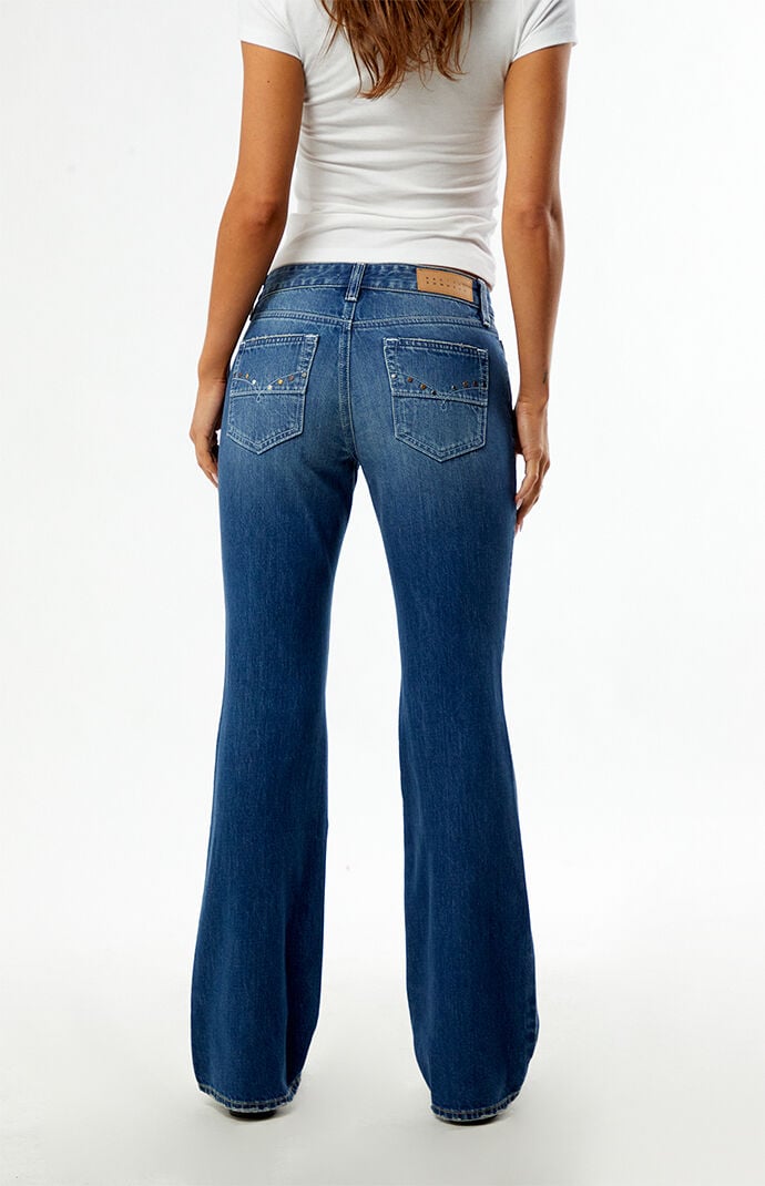 Pacsun Jade Low Rise Bootcut Jeans Pocket Studs Dark Blue