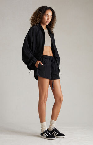 Women's Jet Black Crinkle Nylon Running Shorts image number 2