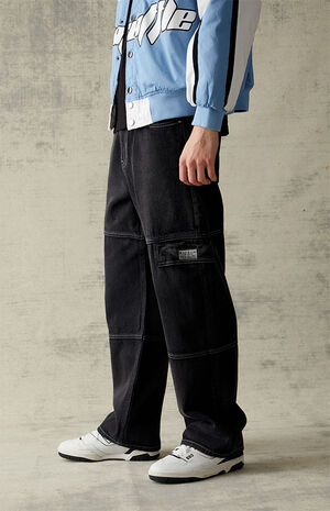 Eco Baggy Washed Black Cargo Jeans image number 3