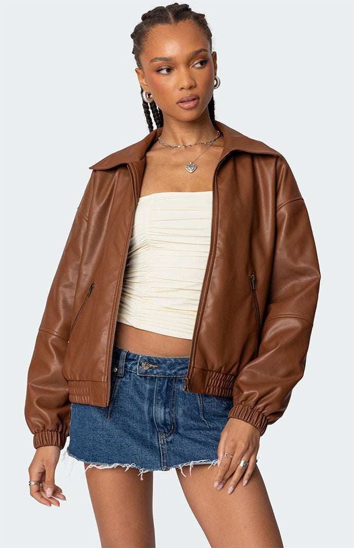 Edikted Halley Faux Leather Bomber Jacket | PacSun