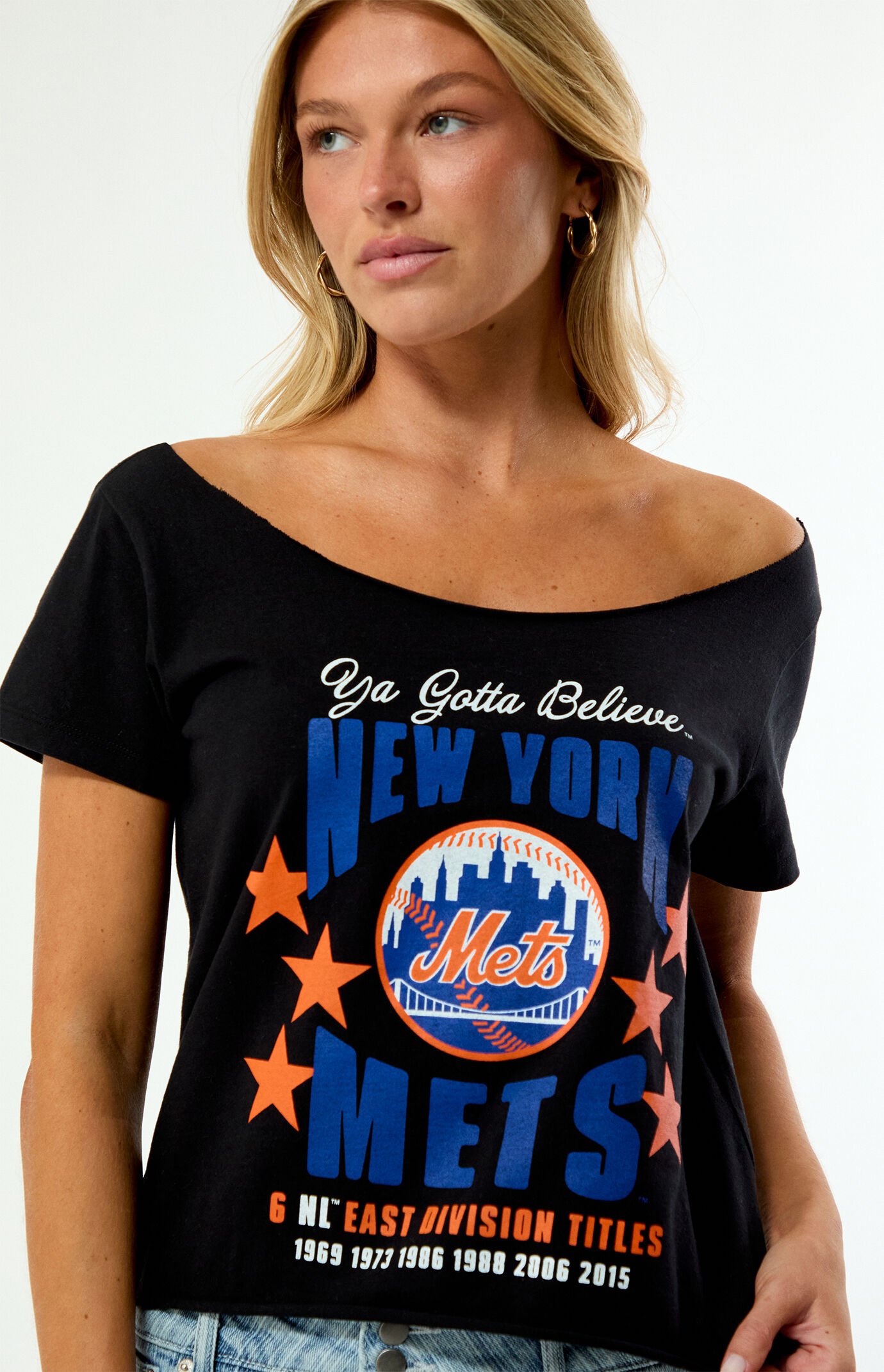WILD COLLECTIVE x MLB NY Mets Off-The-Shoulder T-Shirt