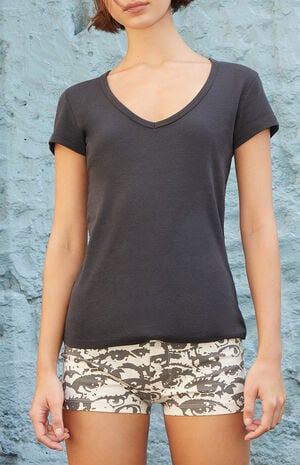 Black V-Neck T-Shirt image number 2