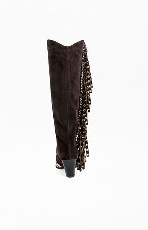 Women's McBride Chocolate Leather Block Boots image number 3