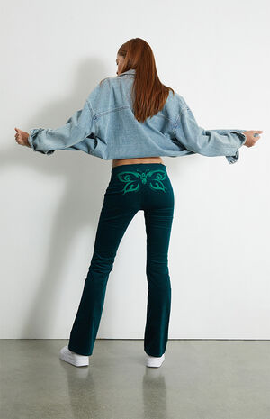 Teal Butterfly V-Front Corduroy&nbsp;Low Rise Bootcut Pants image number 6
