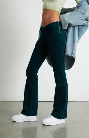 Teal Butterfly V-Front Corduroy&nbsp;Low Rise Bootcut Pants image number 4