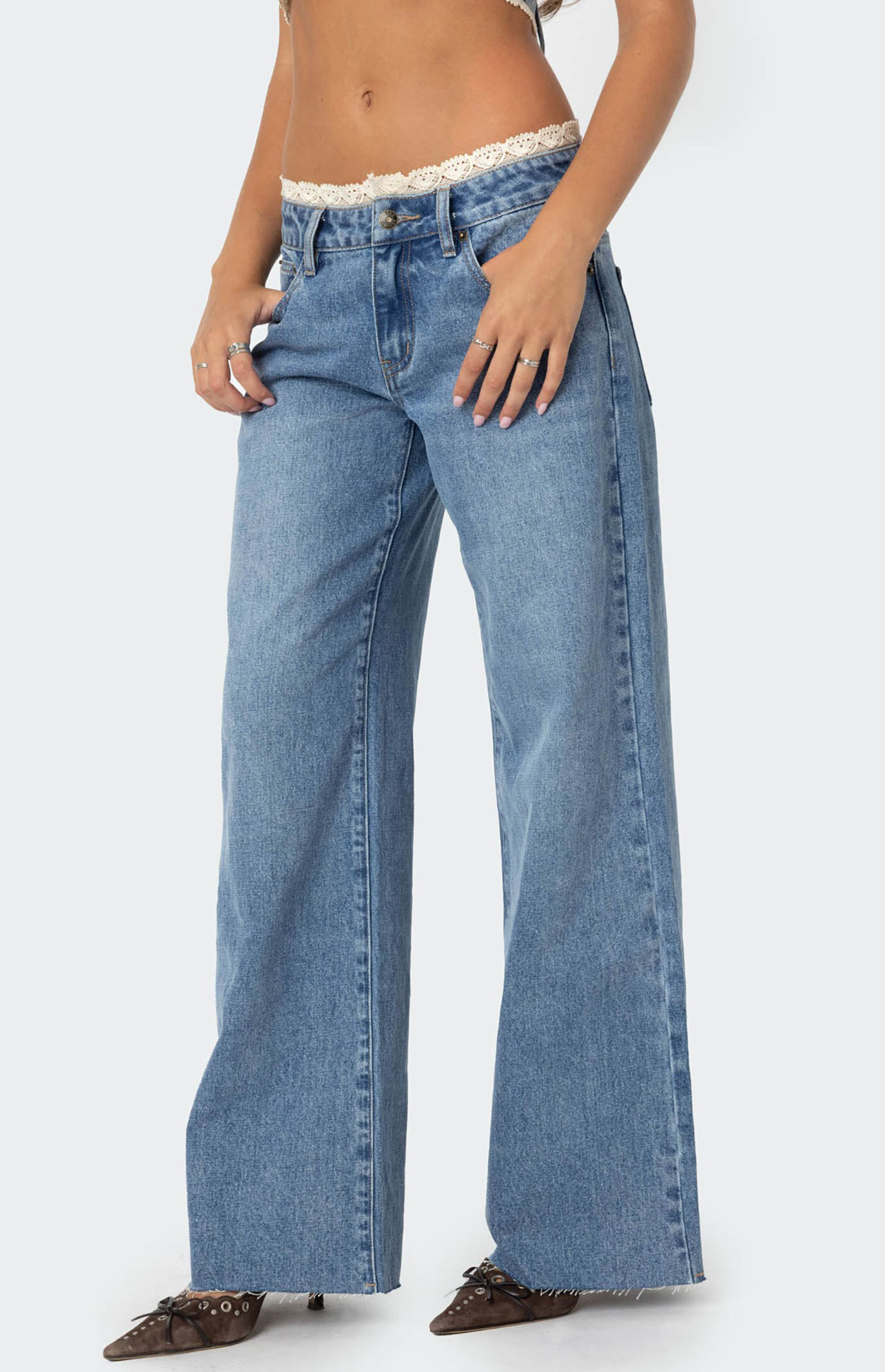 Edikted Karlie Lace Trim Jeans