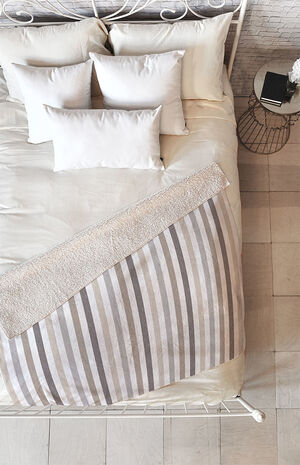 Beige Striped Large Fleece Throw Blanket image number 1