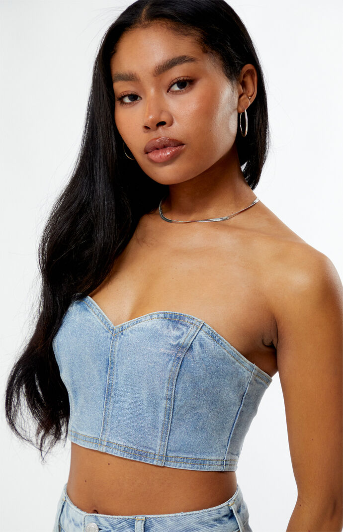 Pacsun Glitter Frost Denim Tube Top | Pacsun