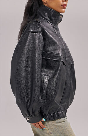 Verlander Black Faux Leather Bomber Jacket image number 3
