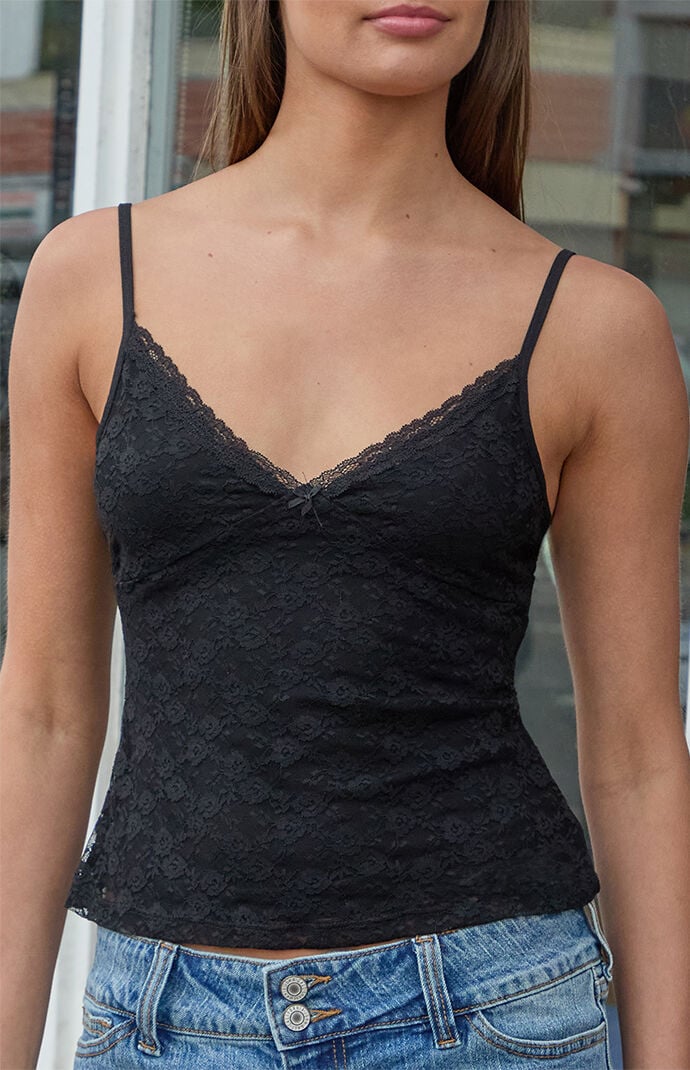 John Galt Black Amara Lace Tank Top