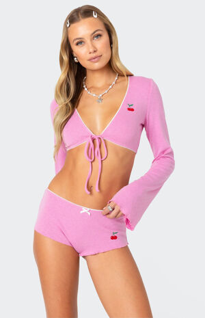 Cherrie Tie Front Pointelle Top image number 1