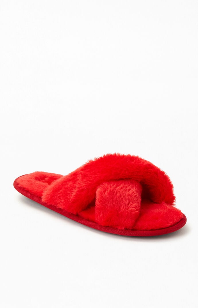 By PacSun Red Fuzzy Slippers