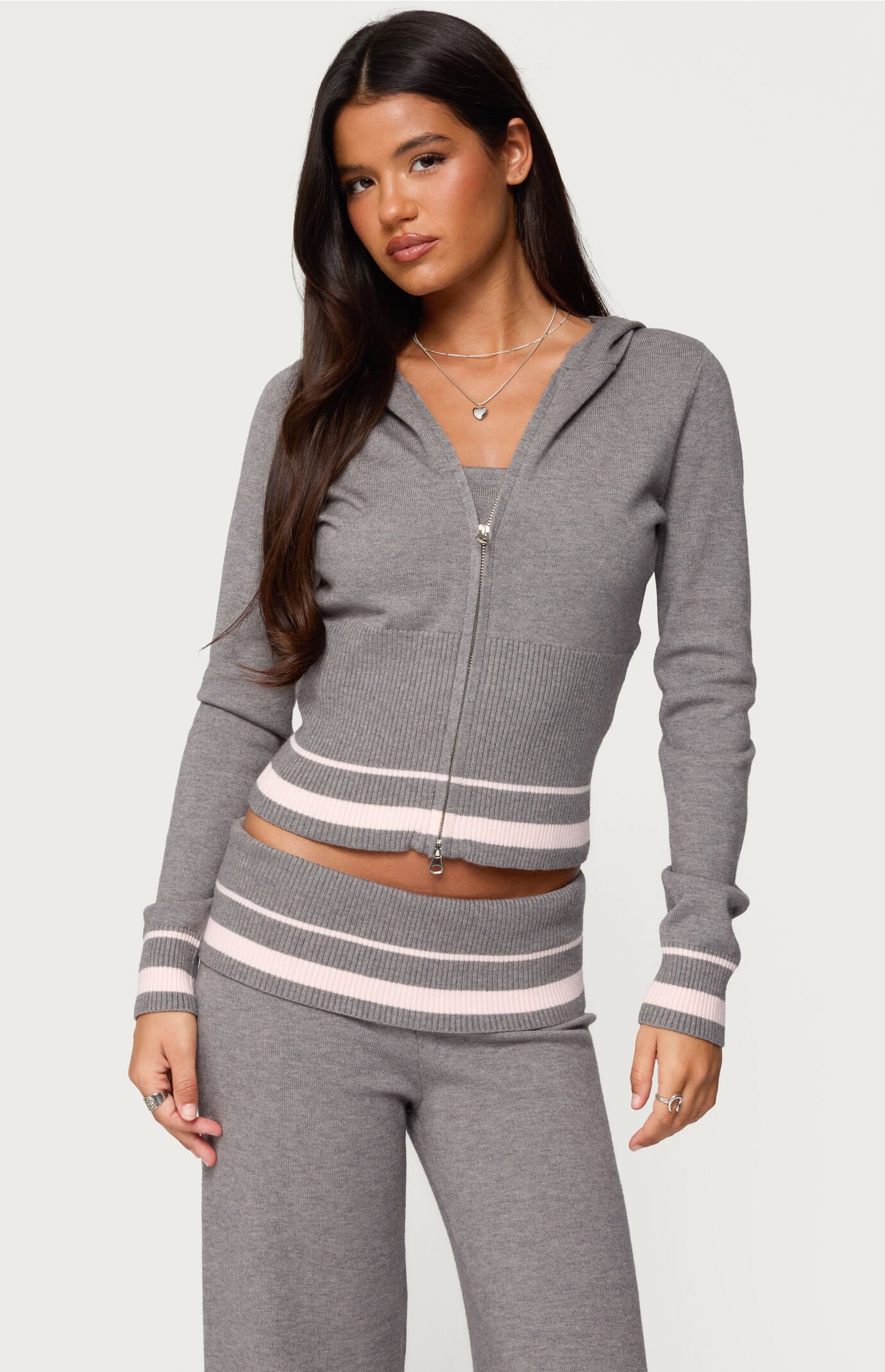 Edikted Kaliya Stripey Knit Zip Up Hoodie