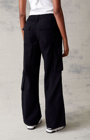 Black Wide Leg Cargo Pants image number 4