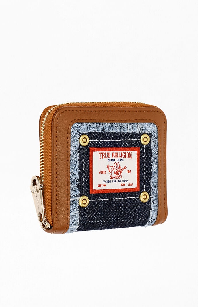 True Religion Dark Denim Frayed Edge Zip Small Wallet