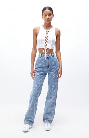 Tonal Flower&nbsp;Boyfriend Carpenter Pants image number 5