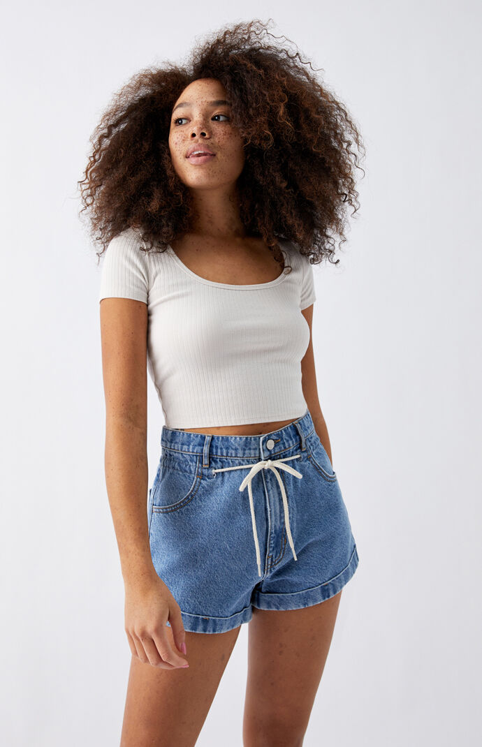 Shoe Blue Denim Mom Shorts