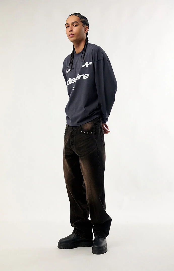 jeans jeans Obey studded boxcar straight leg denim - black rust wash